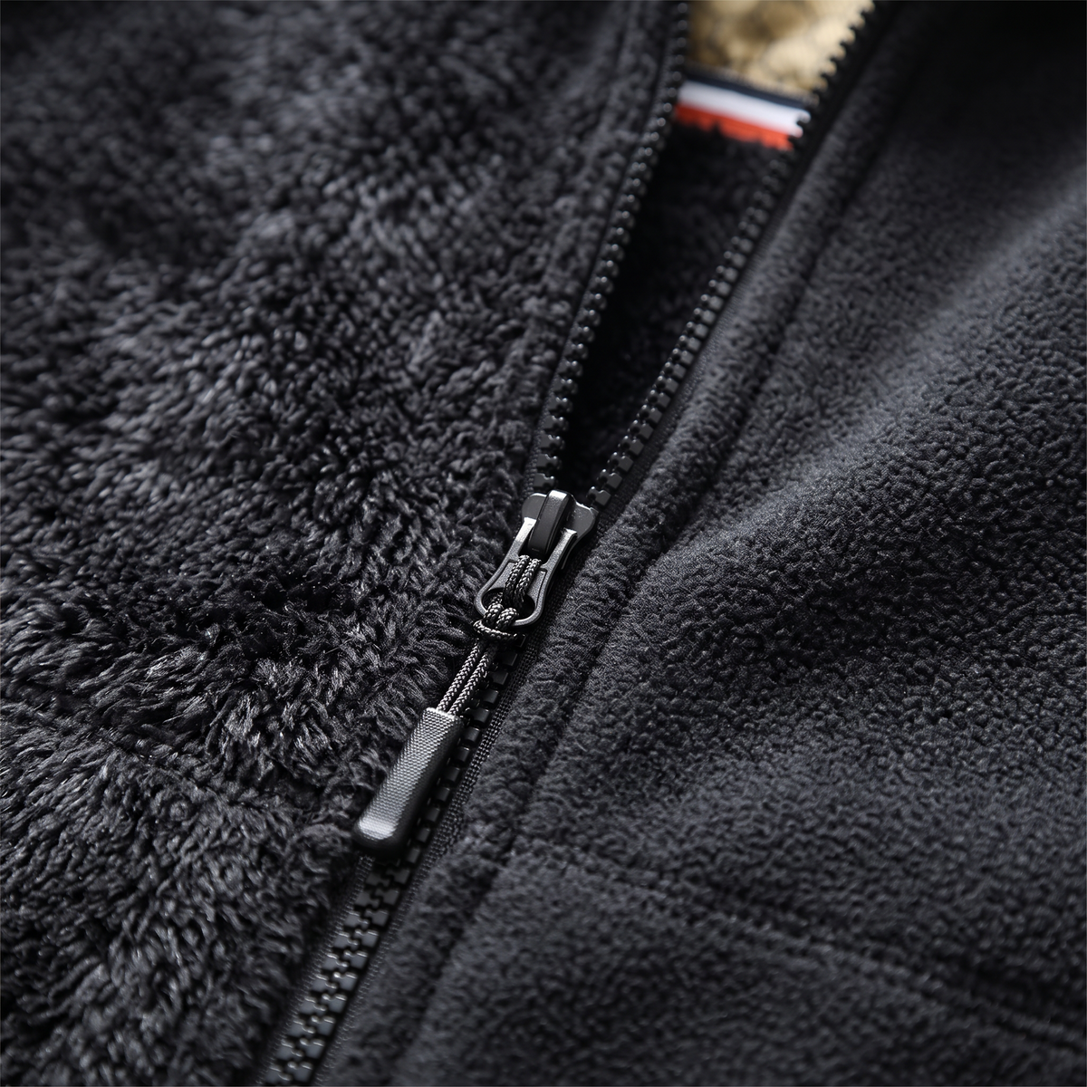 Men's Hooded Fleece Jacket - Black - fabric close-up