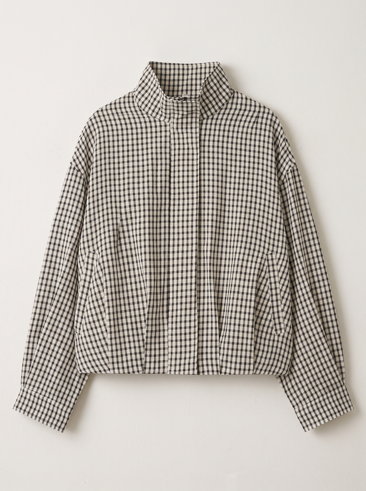 Gingham Cropped Bomber Jacket - Black/White Check - flat lay