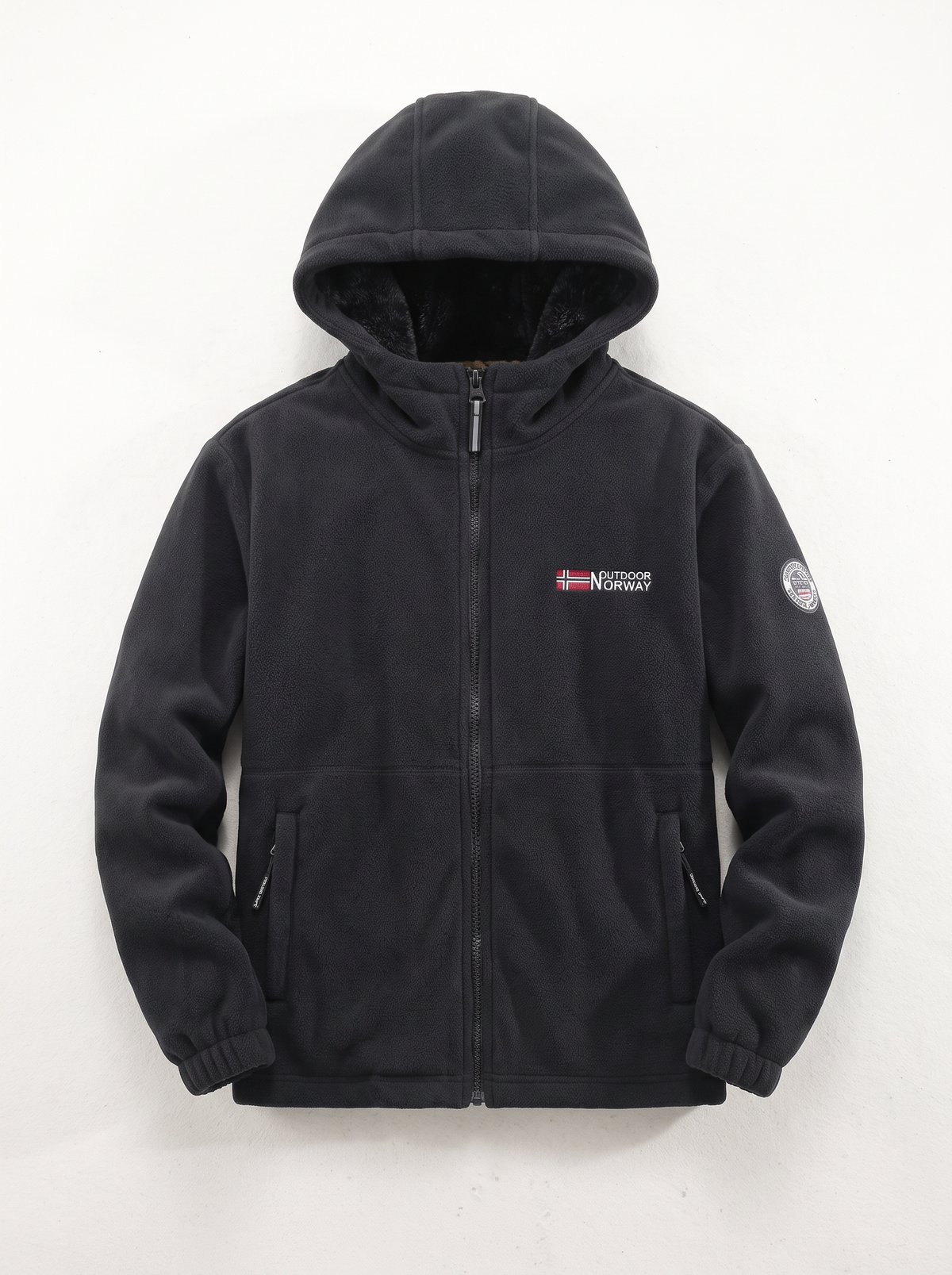 Men's Hooded Fleece Jacket - Black - flat lay