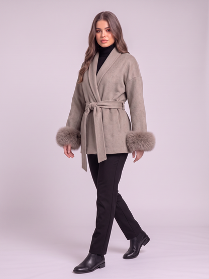 Belted Wool Wrap Coat - Khaki - side