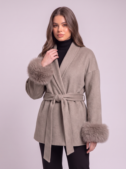 Belted Wool Wrap Coat - Khaki - detail