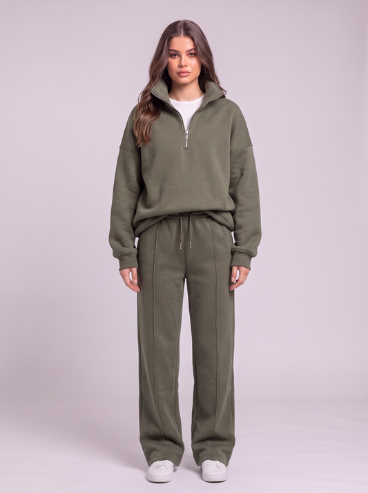 Half-Zip Fleece Lounge Set - Green