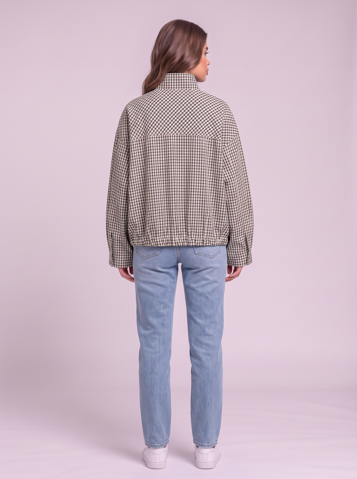 Gingham Cropped Bomber Jacket - Black/White Check - back