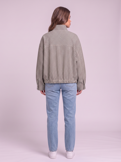 Gingham Cropped Bomber Jacket - Black/White Check - back