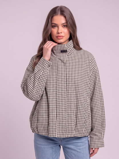 Gingham Cropped Bomber Jacket - Black/White Check - detail