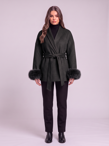 Belted Wool Wrap Coat - Black