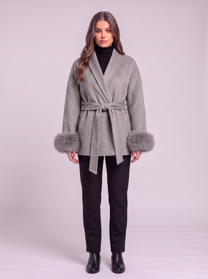 Belted Wool Wrap Coat - Gray