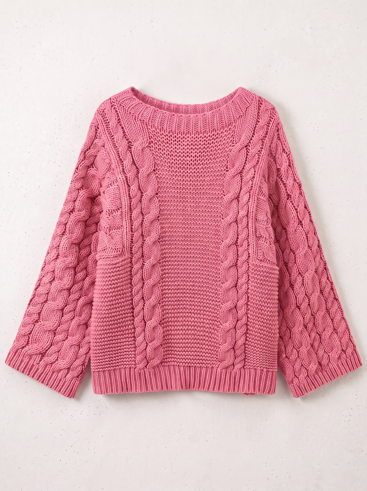 Chunky Cable Knit Sweater - Fuchsia - flat lay
