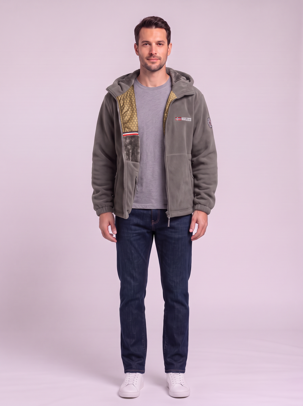 Men's Hooded Fleece Jacket - Gray