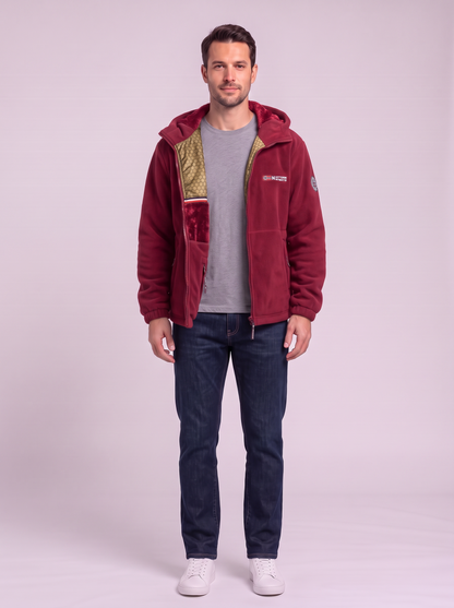 Men's Hooded Fleece Jacket - Red