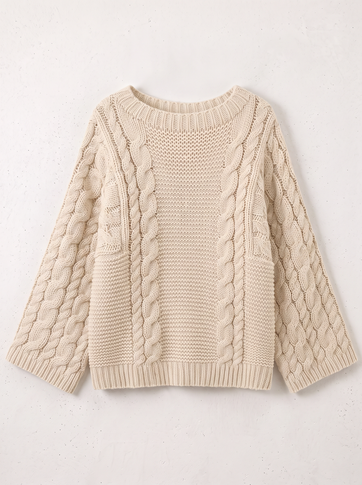 Chunky Cable Knit Sweater - White - flat lay