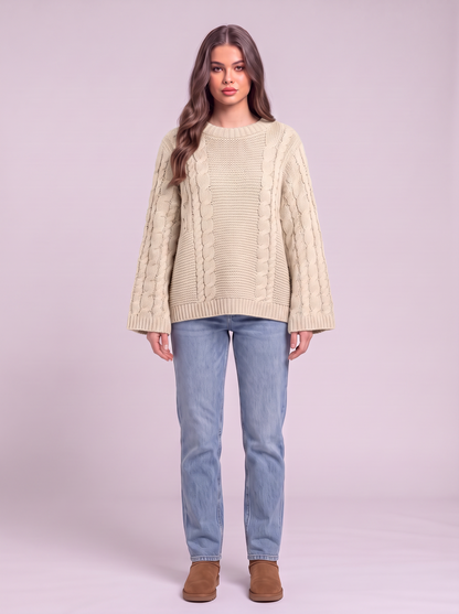 Chunky Cable Knit Sweater - White
