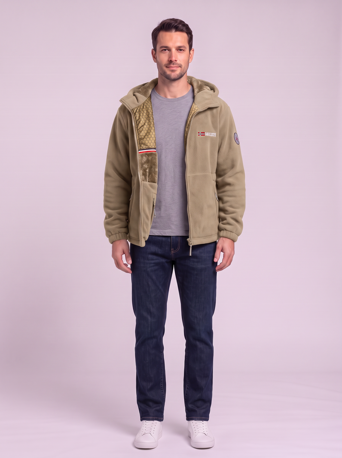Men's Hooded Fleece Jacket - Khaki