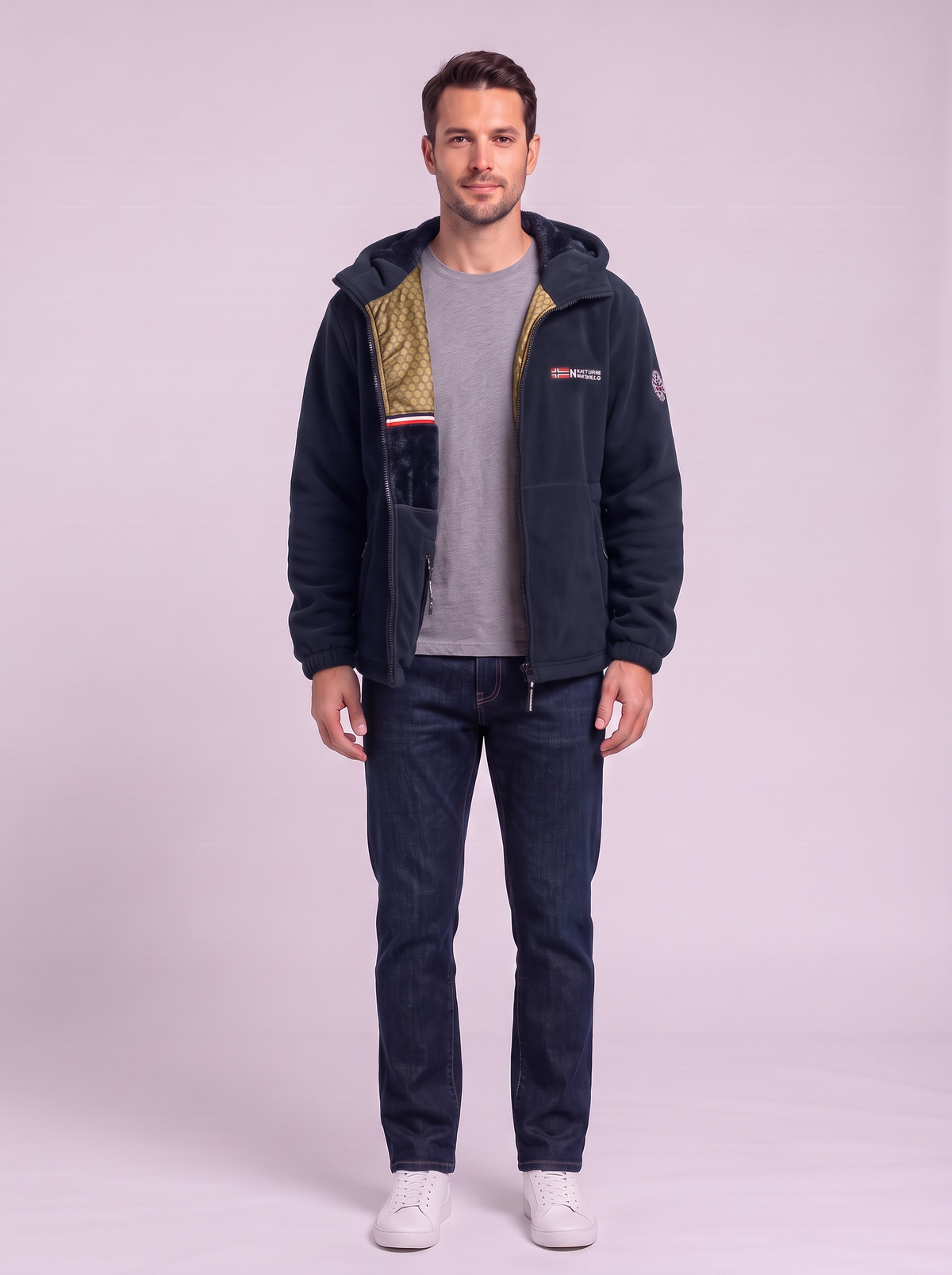 Men's Hooded Fleece Jacket - Navy Blue
