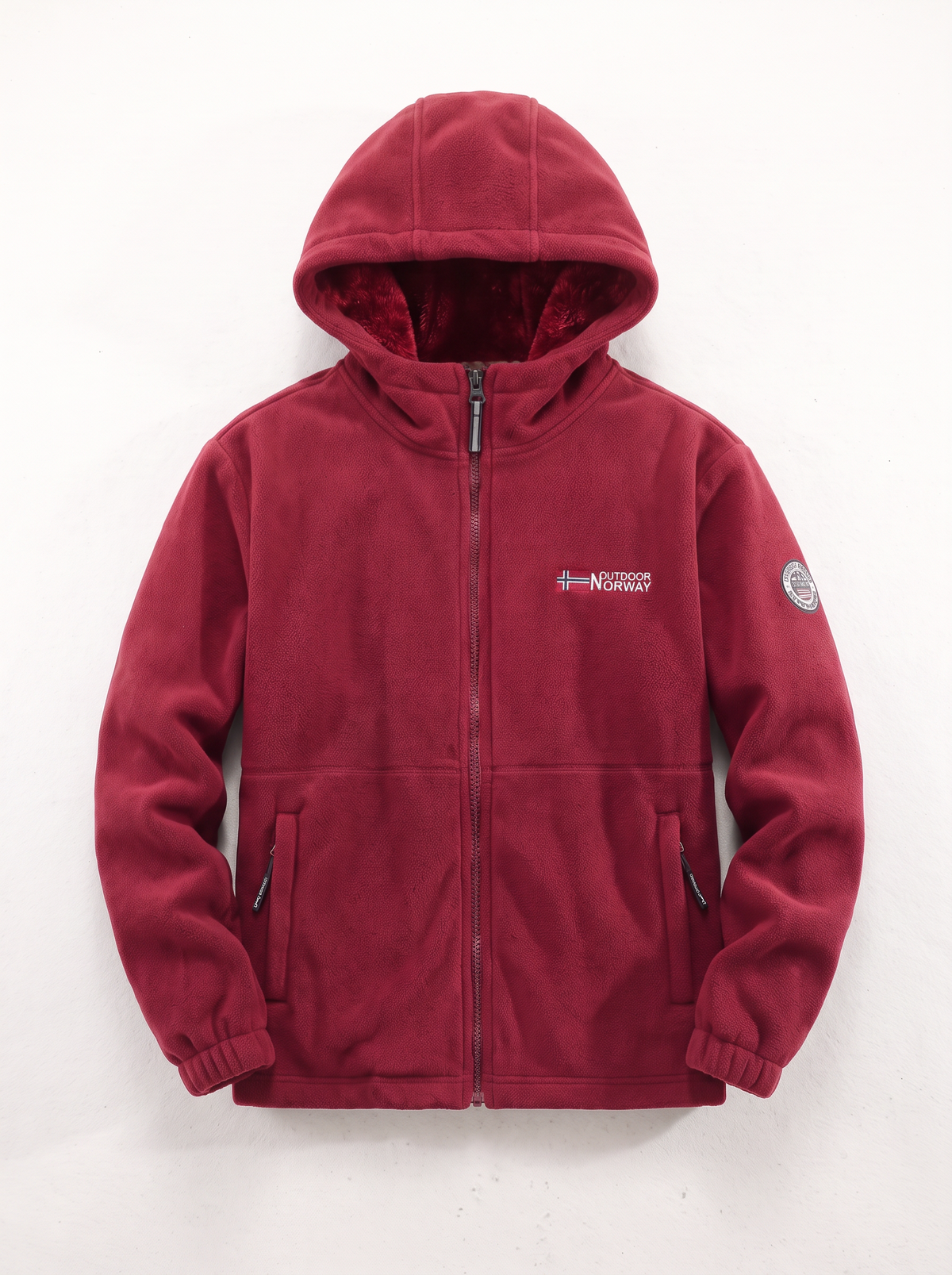 Men's Hooded Fleece Jacket - Red - flat lay