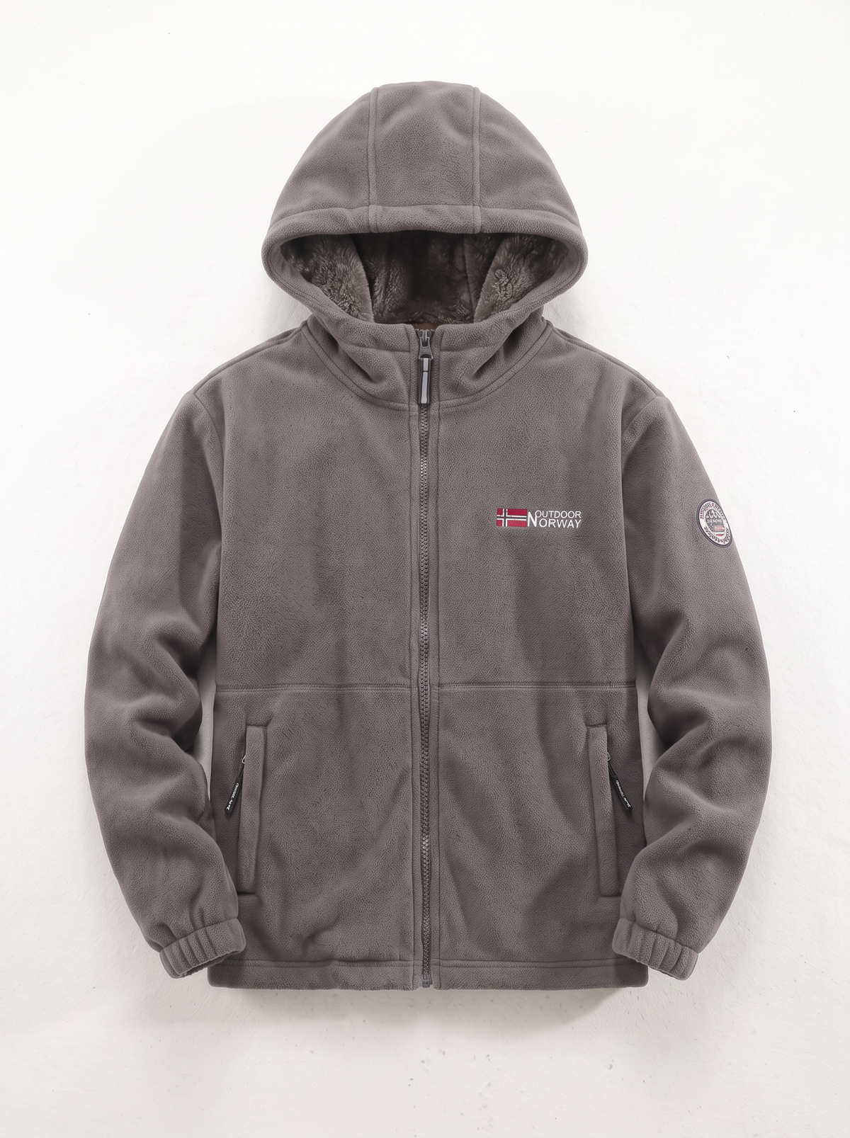 Men's Hooded Fleece Jacket - Gray - flat lay