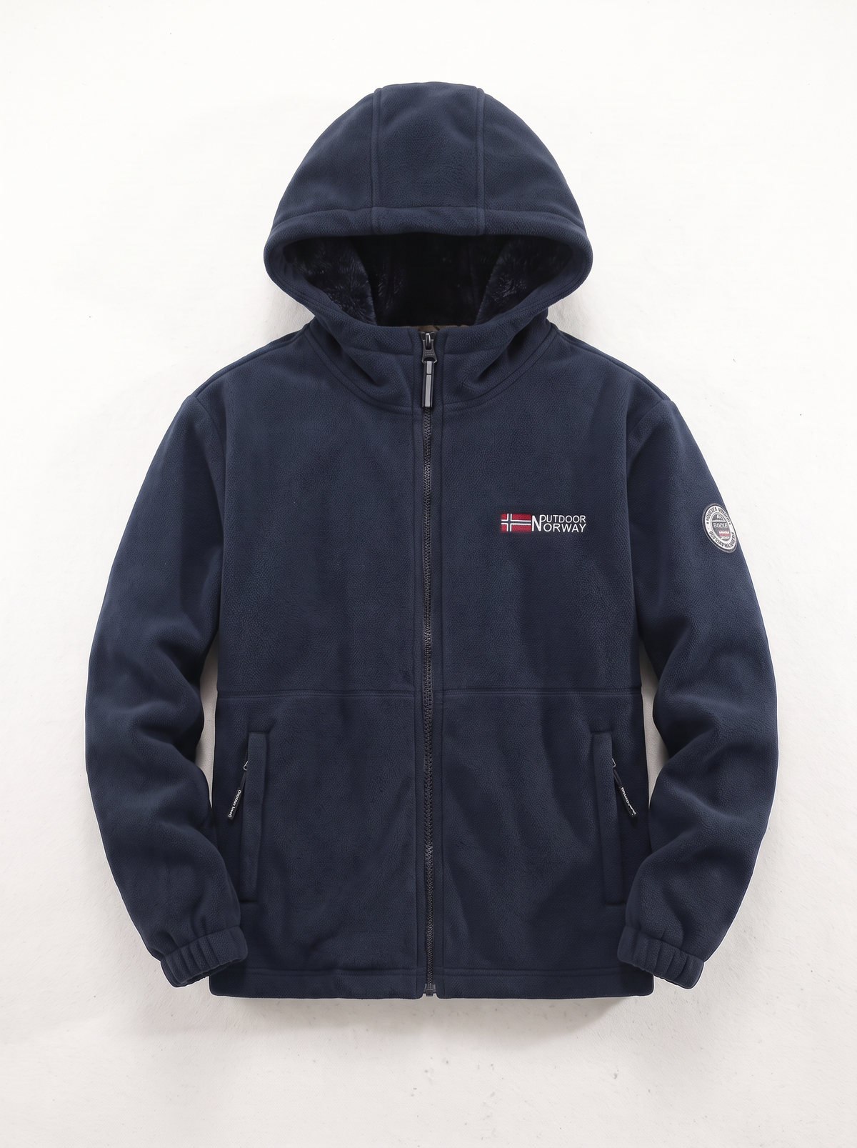Men's Hooded Fleece Jacket - Navy Blue - flat lay