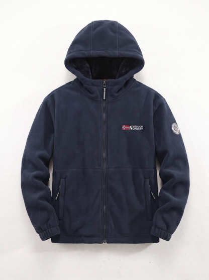 Men's Hooded Fleece Jacket - Navy Blue - flat lay