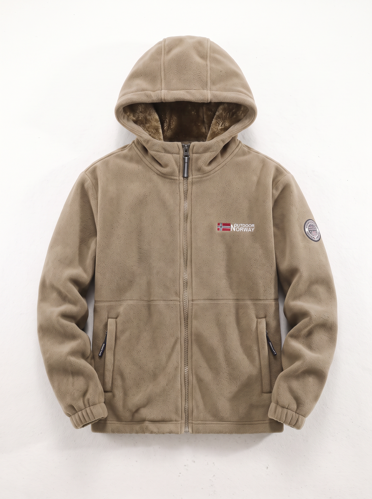 Men's Hooded Fleece Jacket - Khaki - flat lay