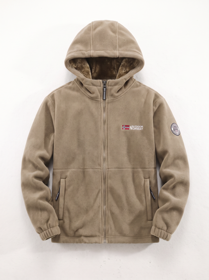 Men's Hooded Fleece Jacket - Khaki - flat lay