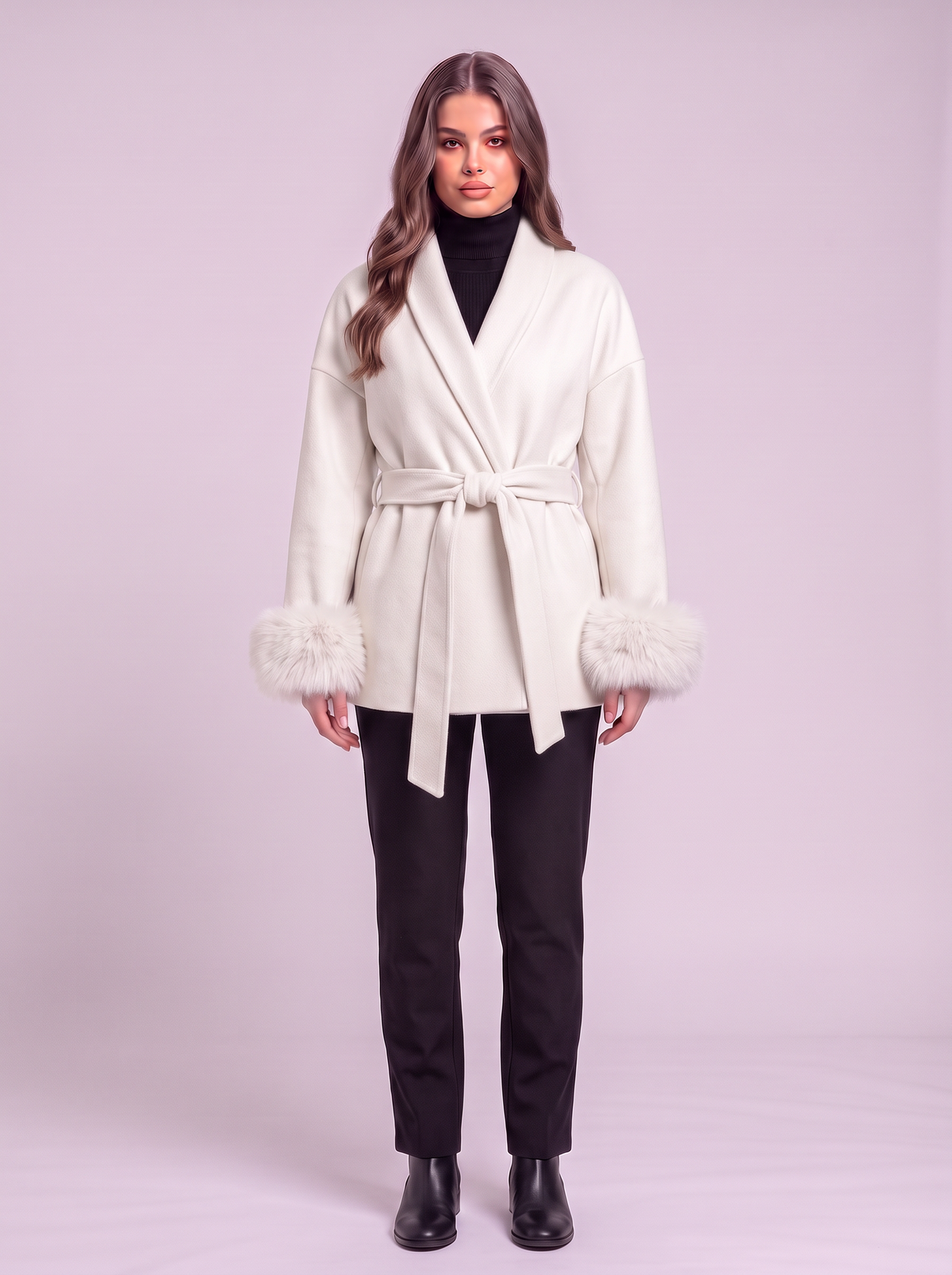 Belted Wool Wrap Coat - White