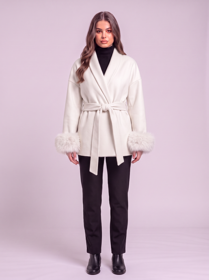 Belted Wool Wrap Coat - White