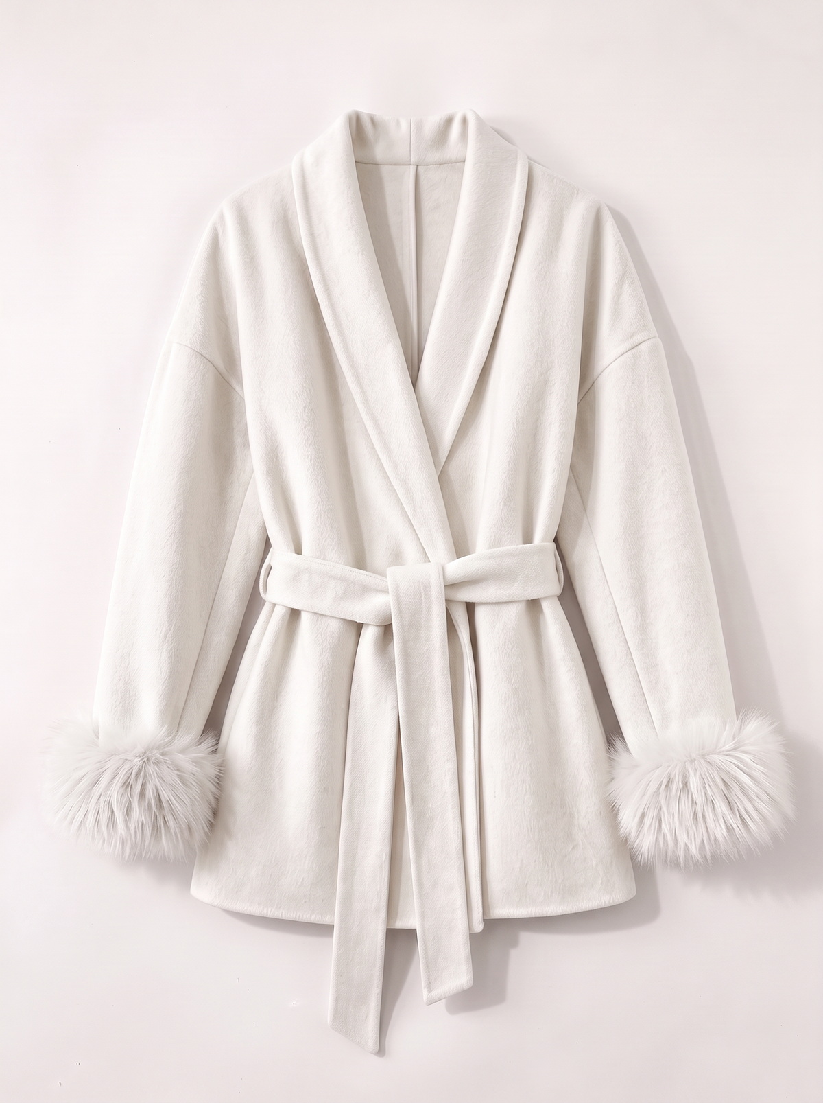Belted Wool Wrap Coat - White - flat lay