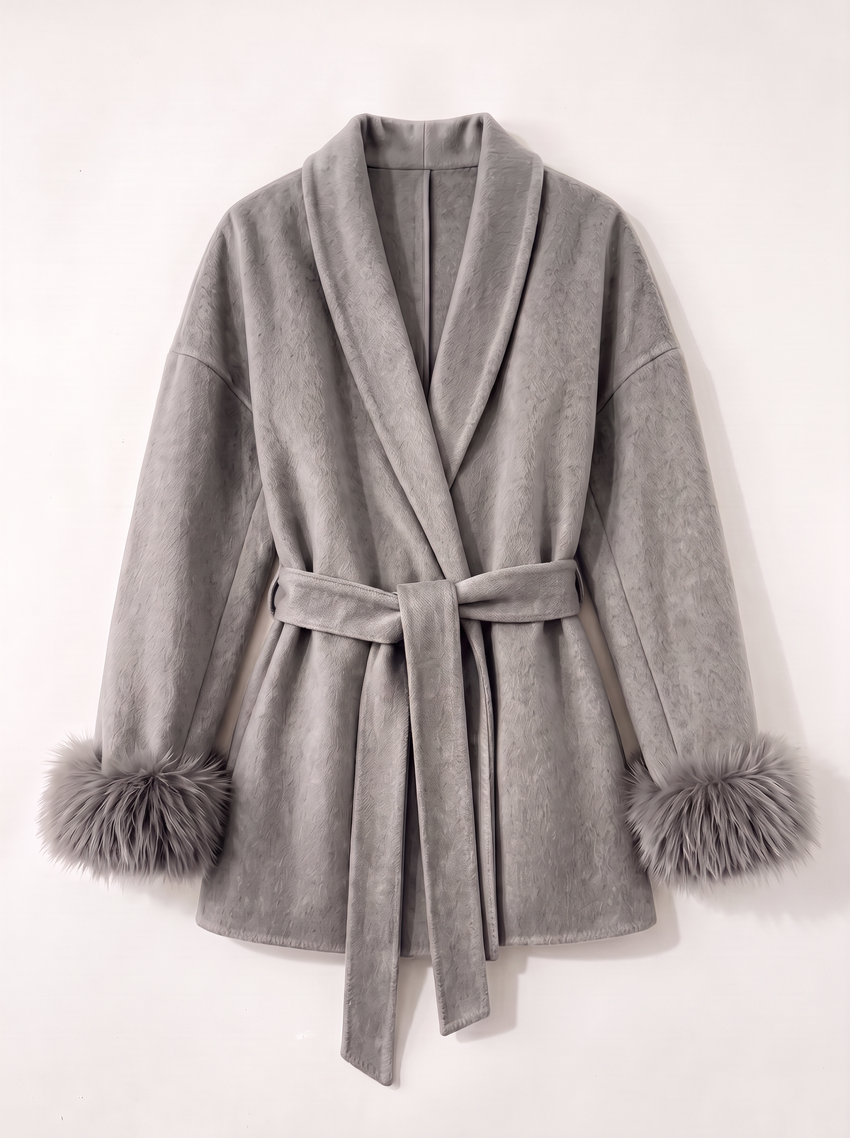 Belted Wool Wrap Coat - Gray - flat lay
