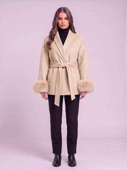 Belted Wool Wrap Coat - Beige