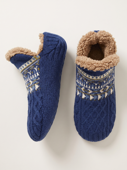 Sherpa Lined Slipper Socks - Blue - flat lay