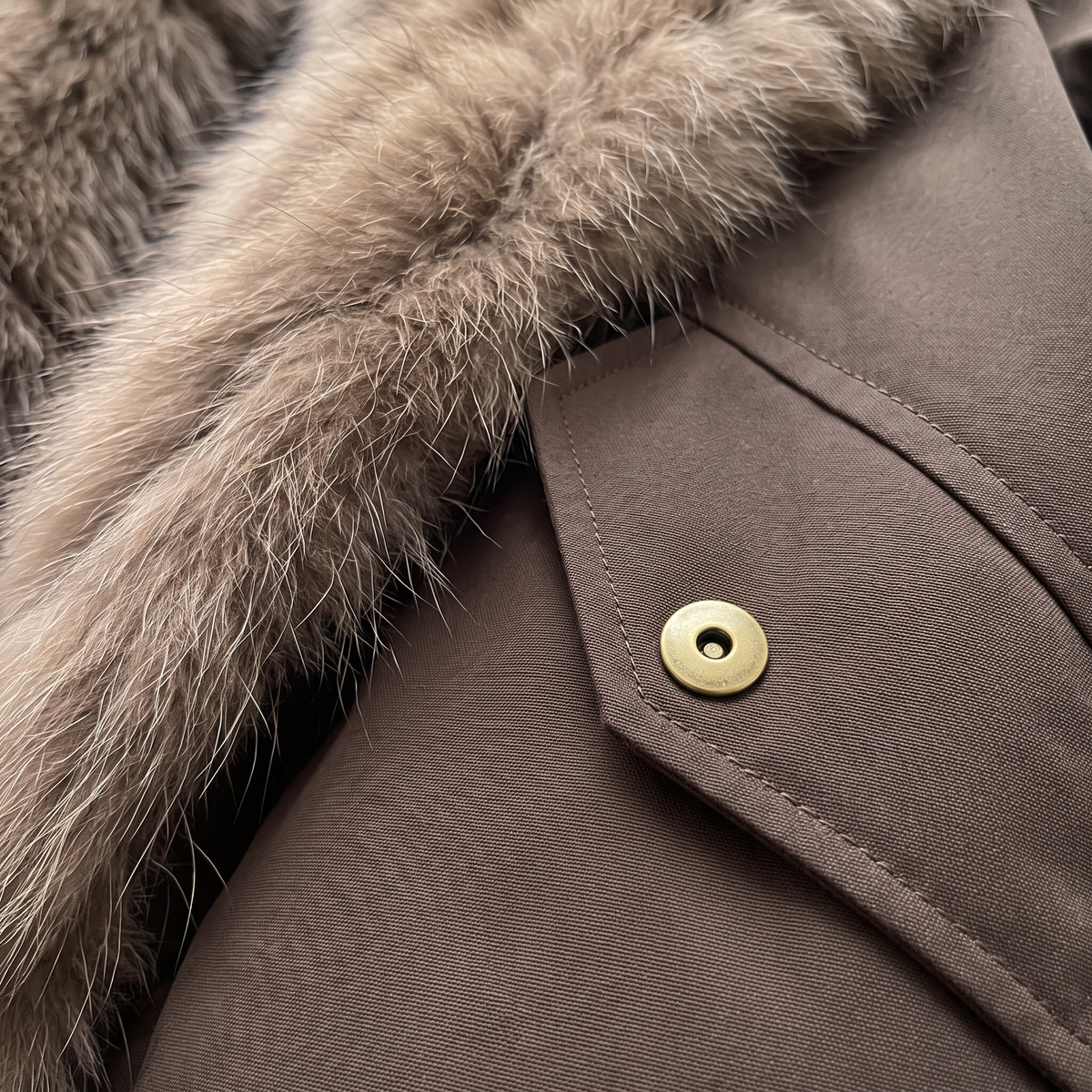 Fox Fur Collar Down Jacket - Coffee - close-up