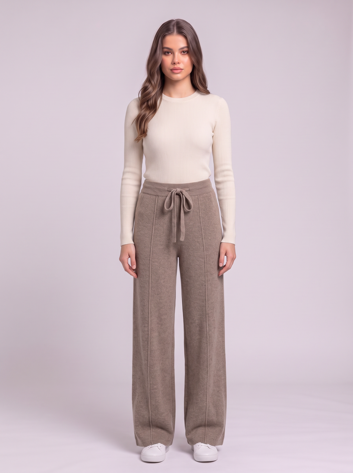 Knit Wide Leg Trousers - Khaki