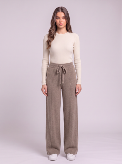 Knit Wide Leg Trousers - Khaki