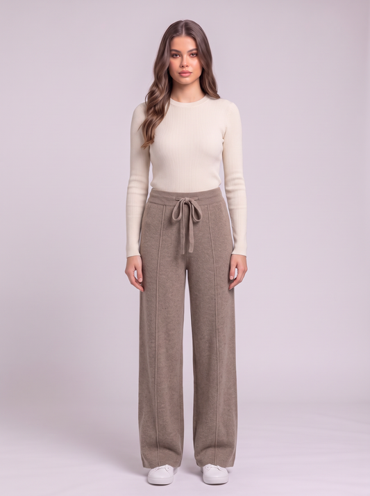 Knit Wide Leg Trousers - Khaki