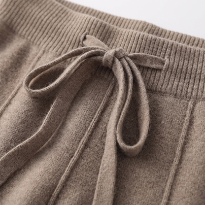 Knit Wide Leg Trousers - Khaki - close-up