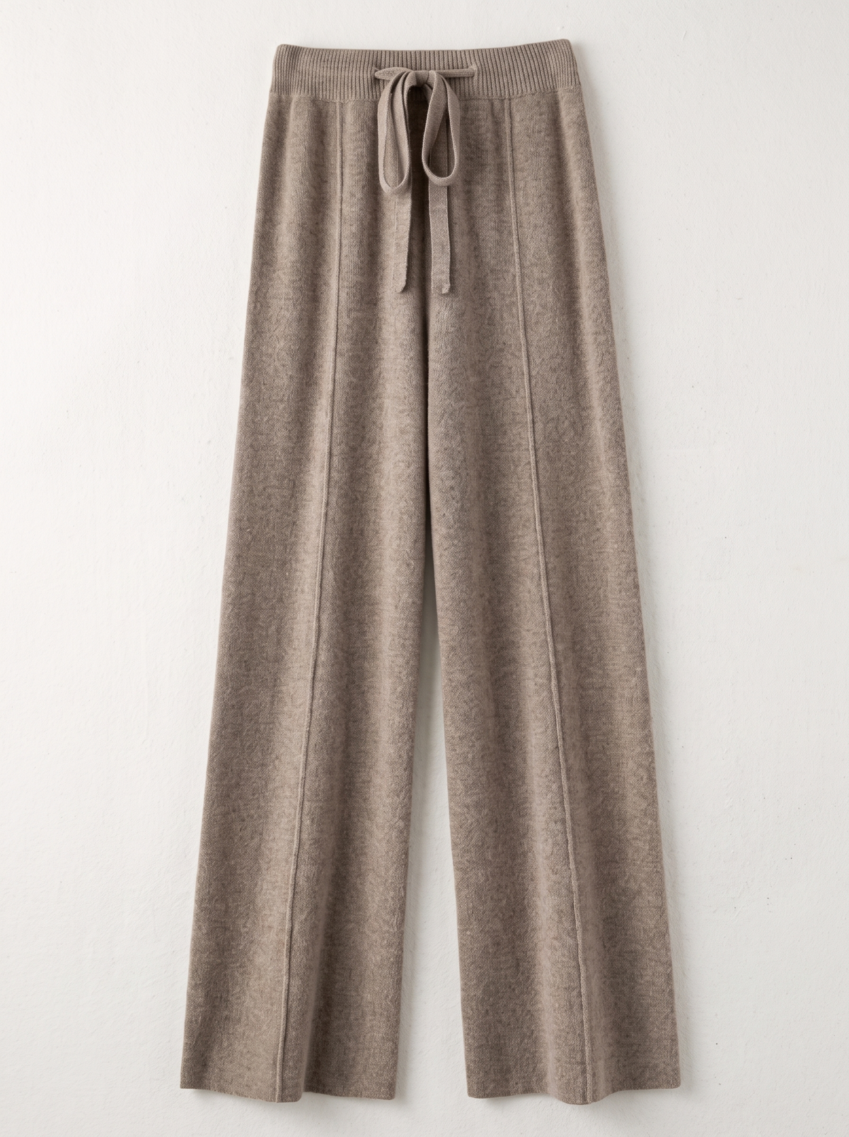 Knit Wide Leg Trousers - Khaki - flat lay