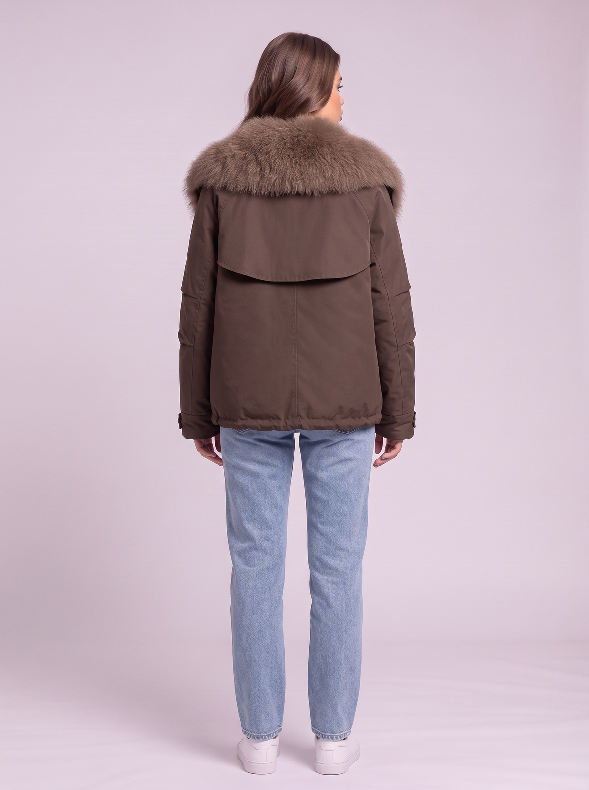 Fox Fur Collar Down Jacket - Coffee - back
