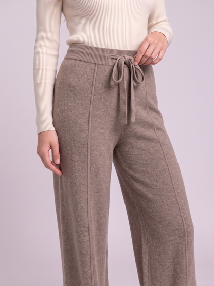 Knit Wide Leg Trousers - Khaki - detail