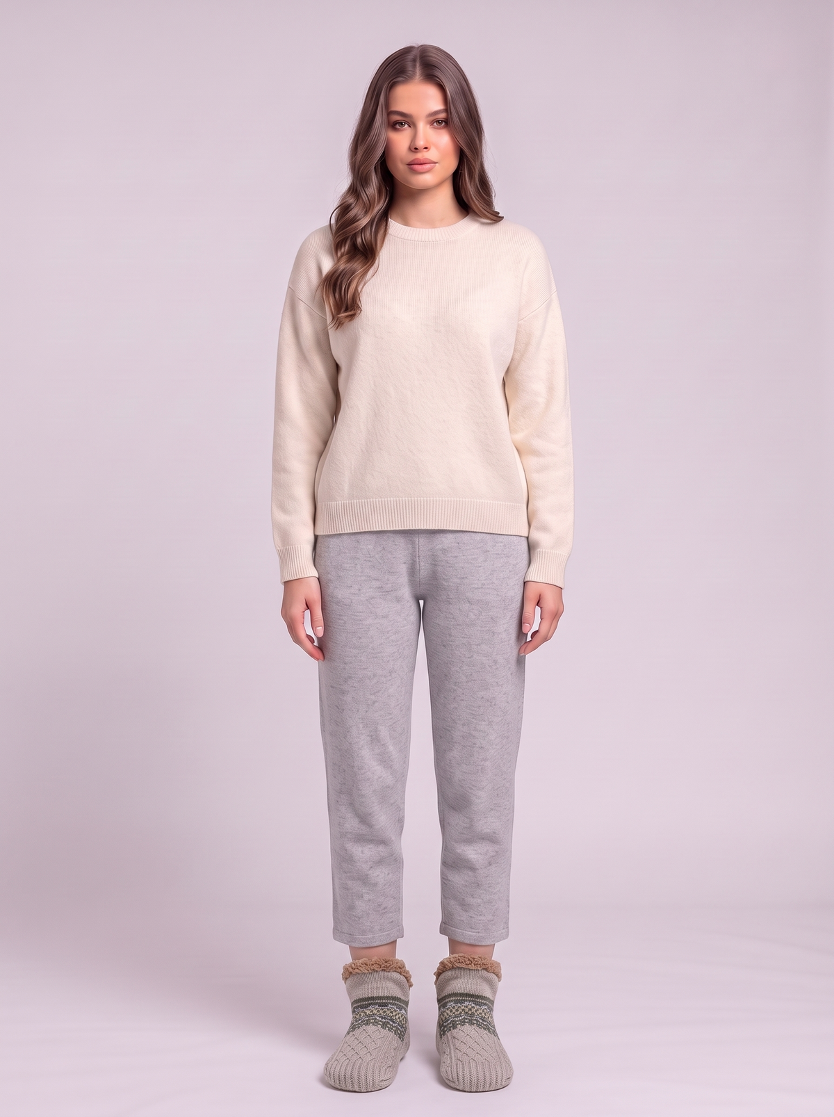 Sherpa Lined Slipper Socks - Grey