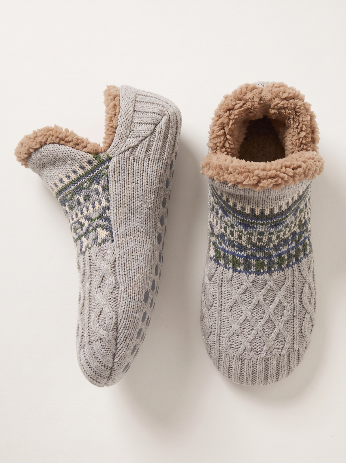 Sherpa Lined Slipper Socks - Grey - flat lay