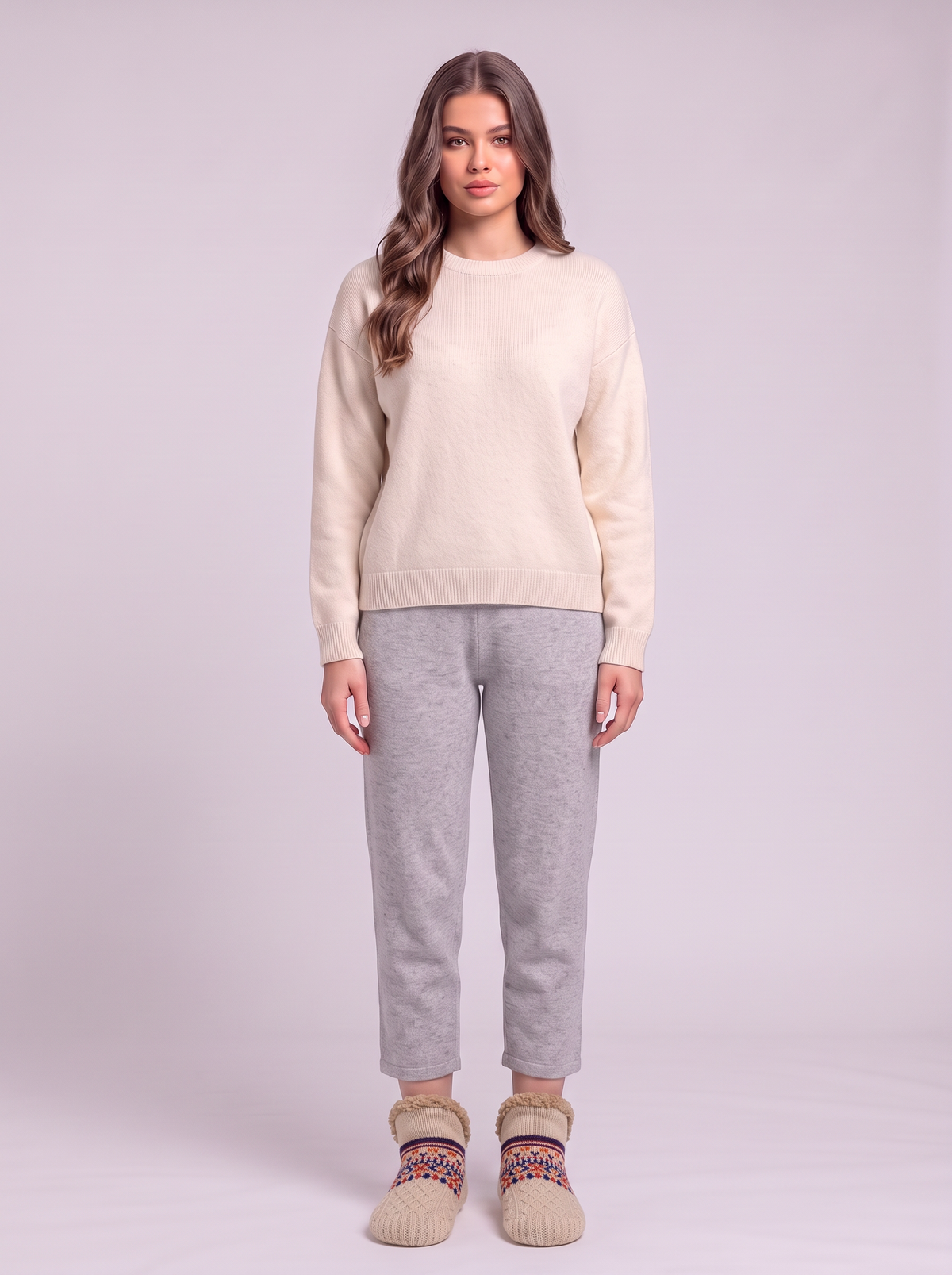 Sherpa Lined Slipper Socks - Beige