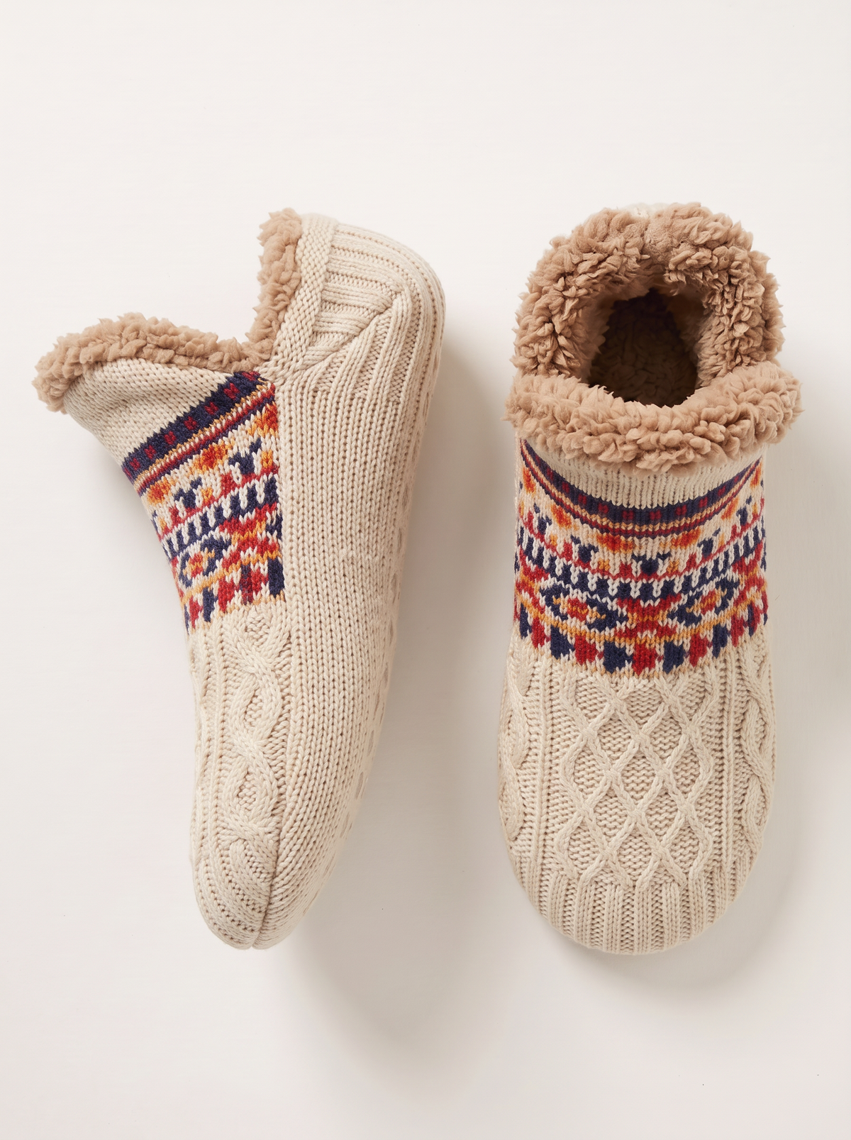 Sherpa Lined Slipper Socks - Beige - flat lay