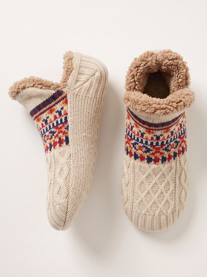 Sherpa Lined Slipper Socks - Beige - flat lay
