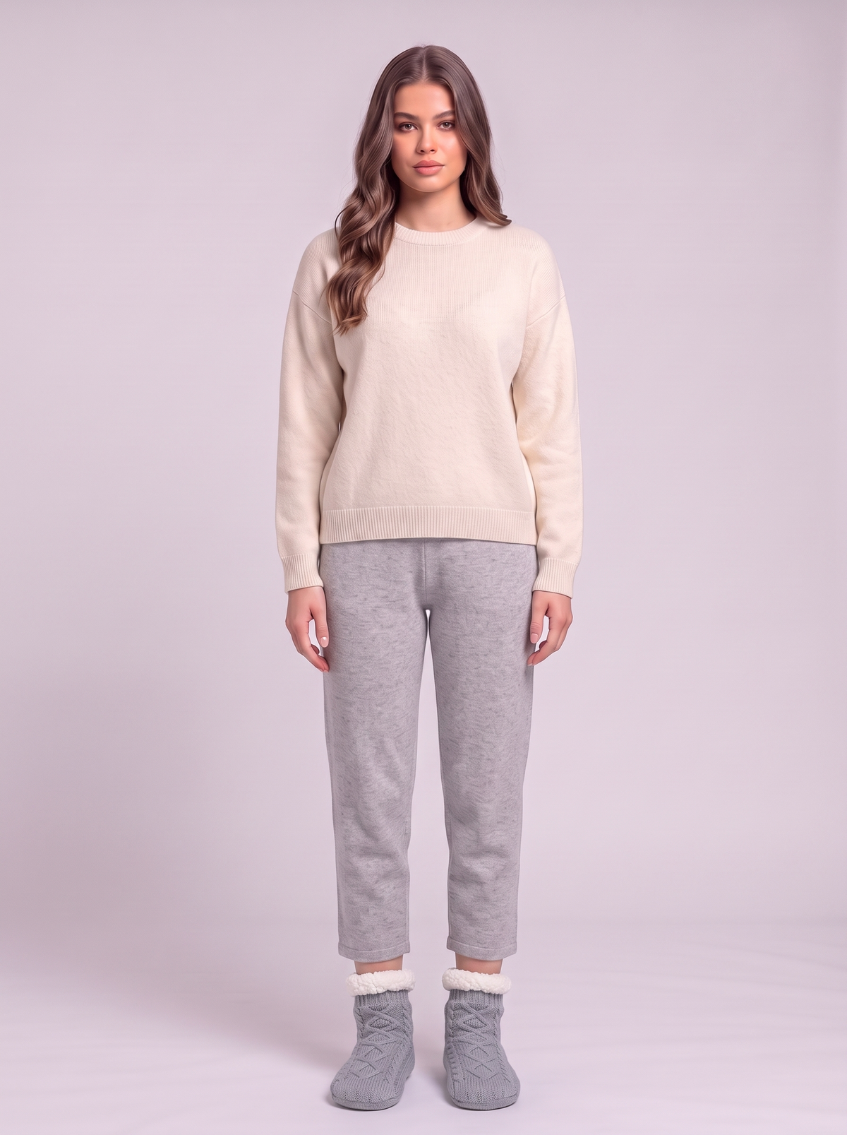 Sherpa Lined Slipper Socks - Solid Gray
