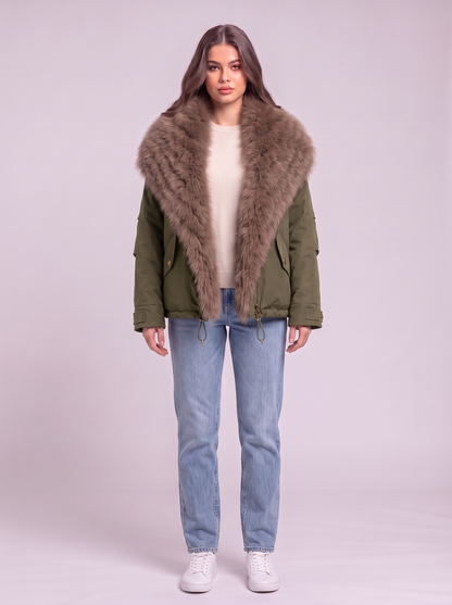 Fox Fur Collar Down Jacket - Green