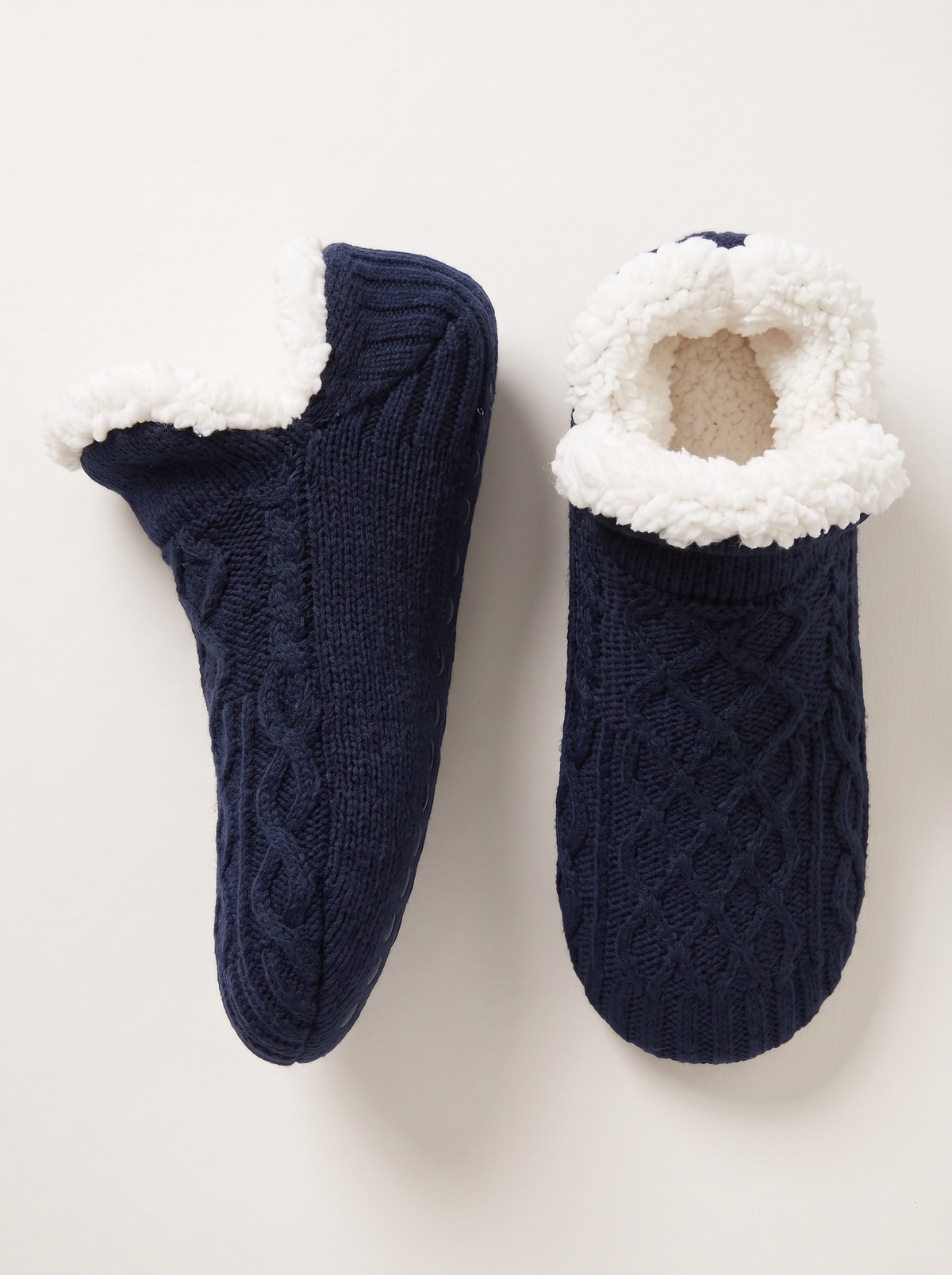 Sherpa Lined Slipper Socks - Solid Navy Blue - flat lay