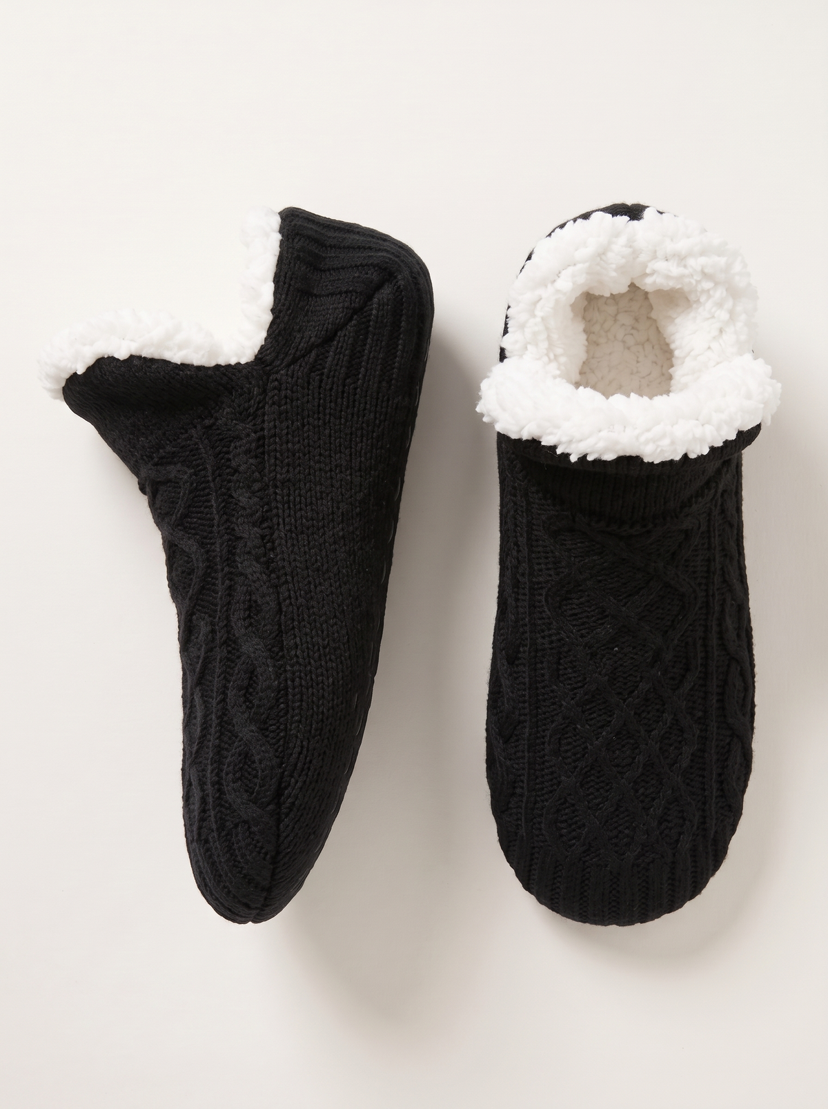 Sherpa Lined Slipper Socks - Solid Black - flat lay