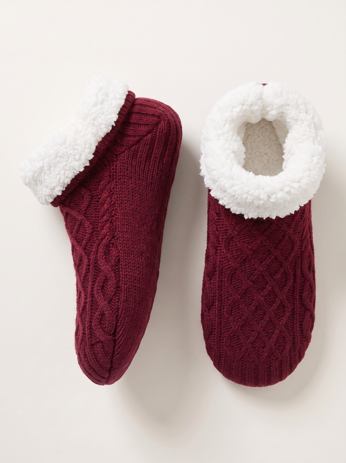 Sherpa Lined Slipper Socks - Solid Wine Red - flat lay