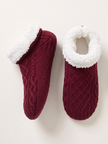 Sherpa Lined Slipper Socks - Solid Wine Red - flat lay