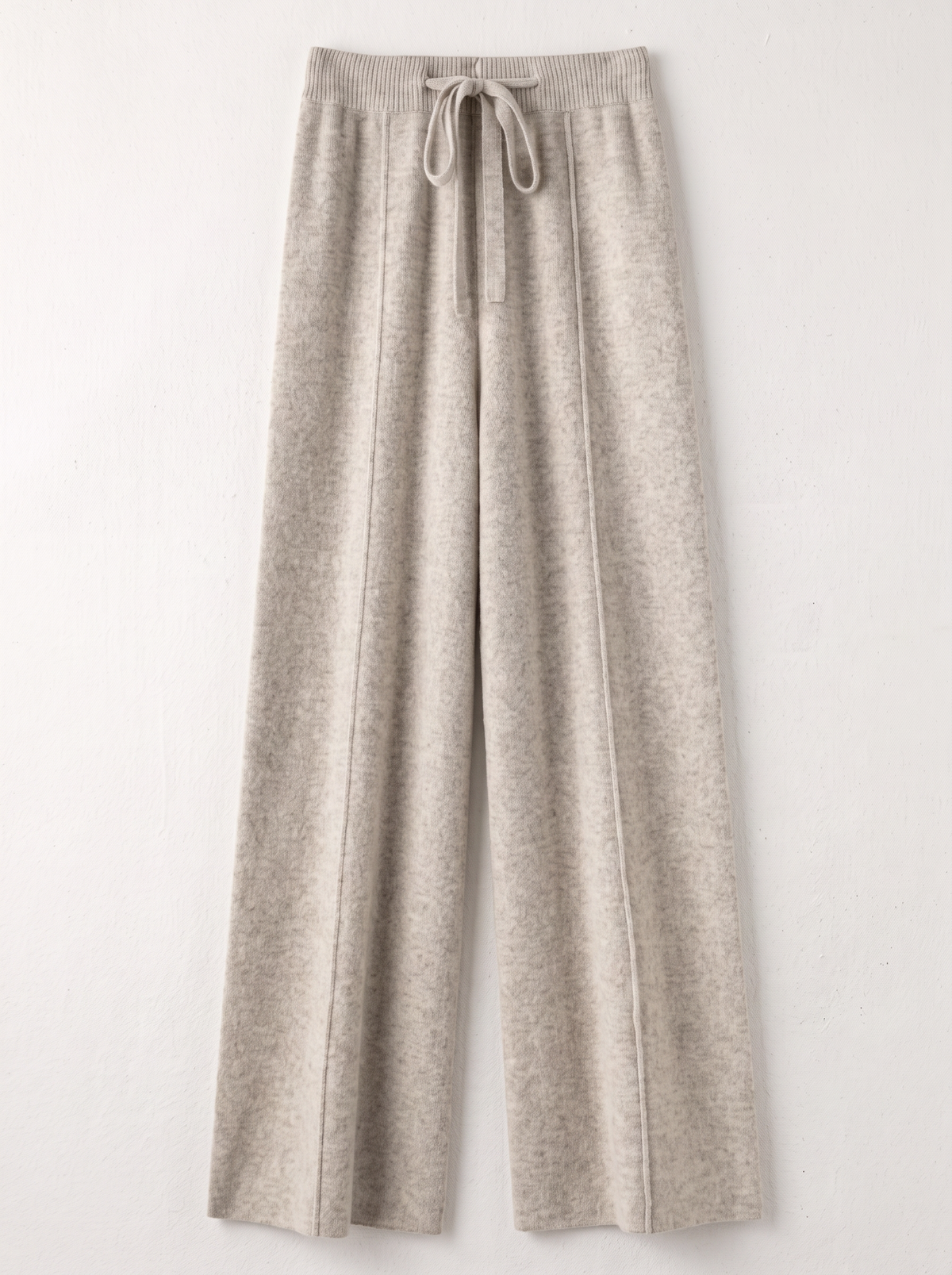 Knit Wide Leg Trousers - Beige - flat lay